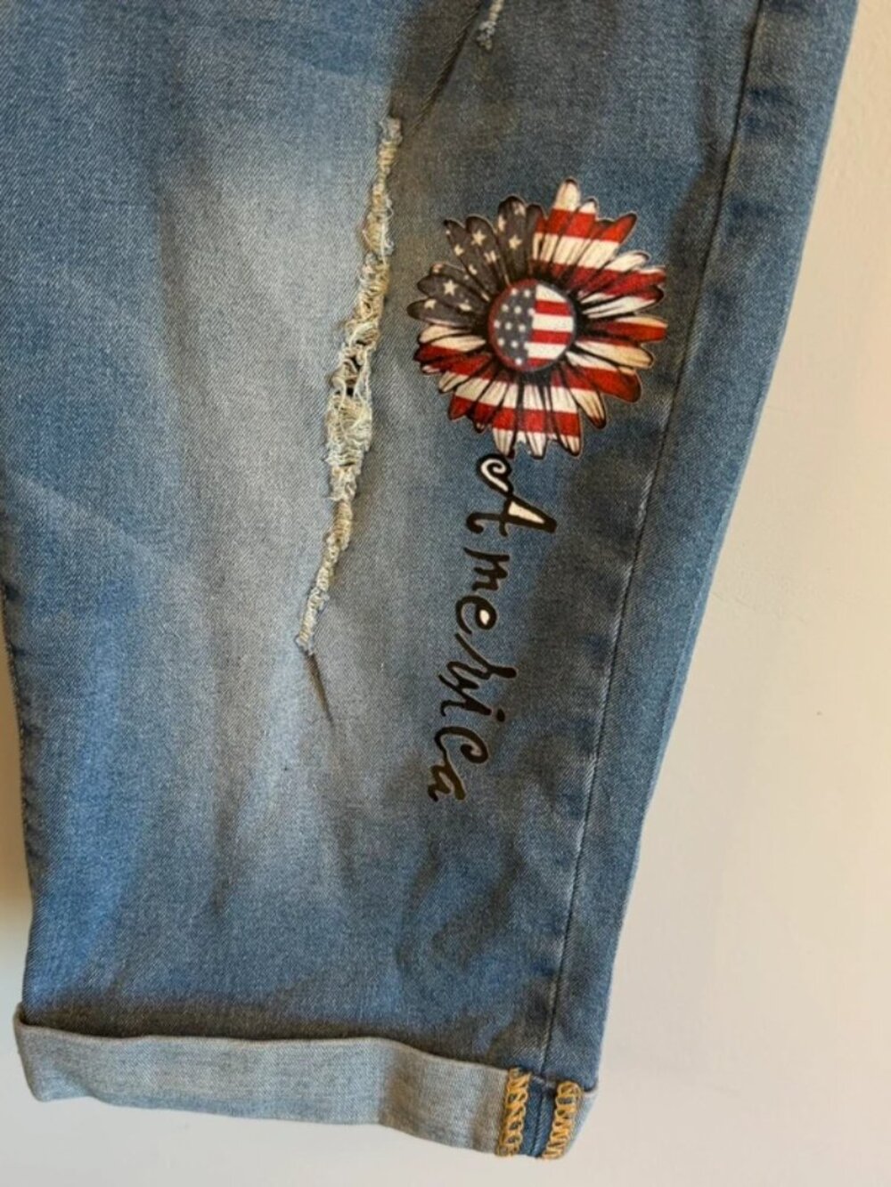 America Distressed Denim Bermuda Shorts - Picture 2 of 5